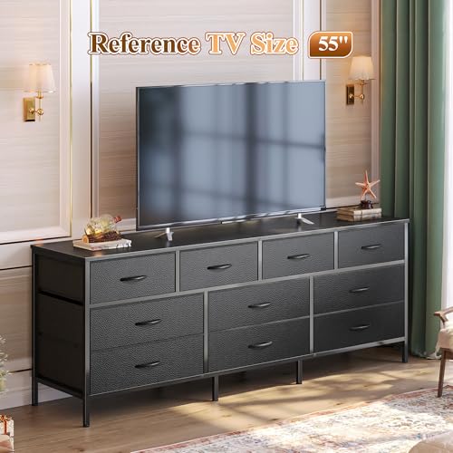 10 Drawer Fabric Dresser with Wood Top – Doubles as a 63" TV Stand