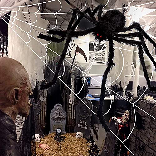 Giant Halloween Spider Web 200" with 59" Spider | Outdoor Yard Decoration Kit
