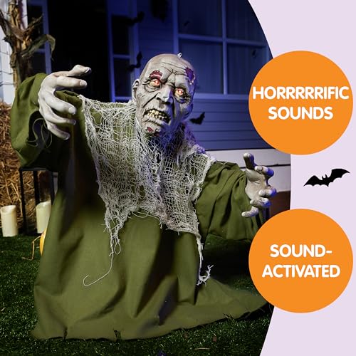 Animated Zombie Groundbreaker – Light-Up Eyes, Sound-Activated Halloween Yard Decoration