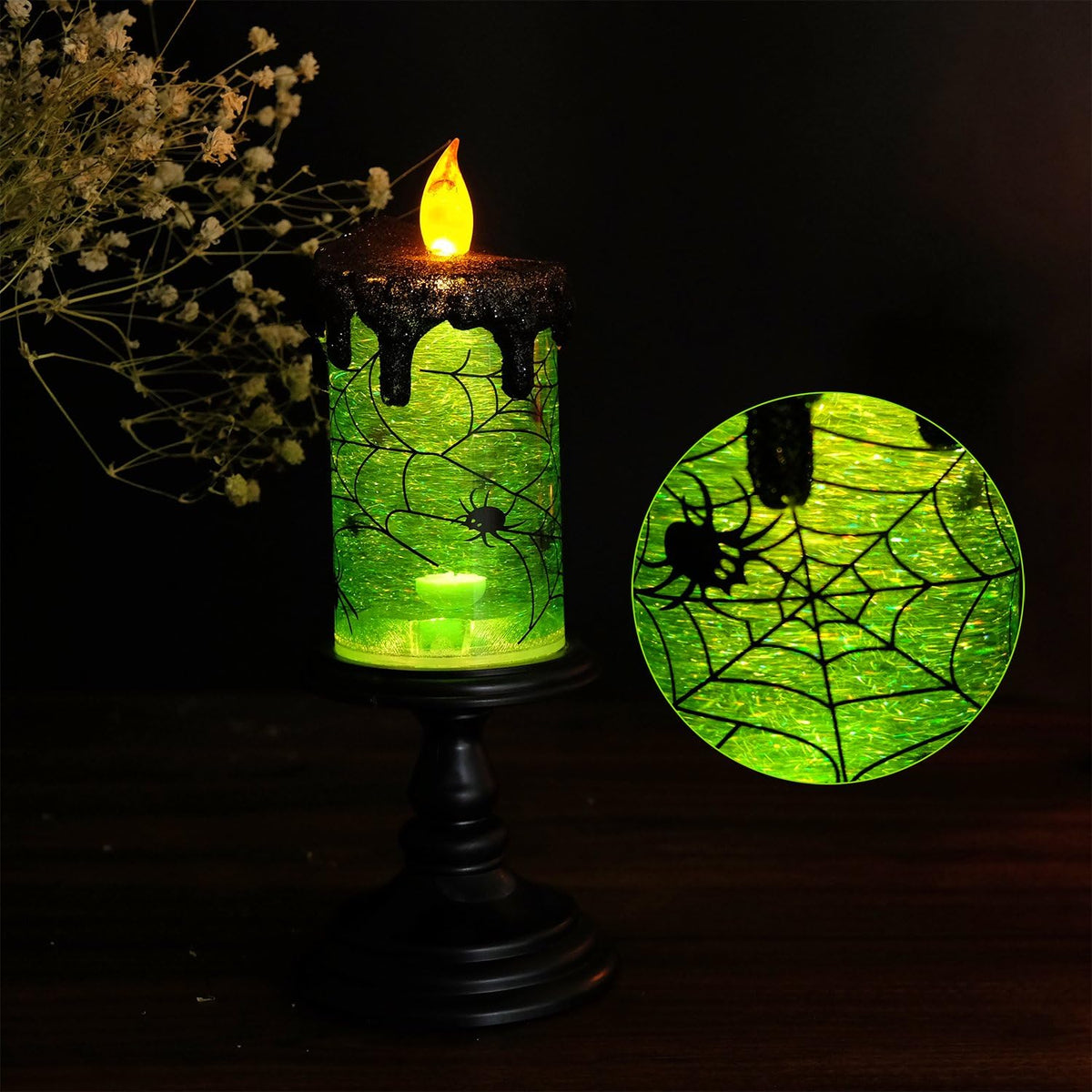 Halloween Snow Globe Candle | Spinning Glitter Flameless Candle with Timer