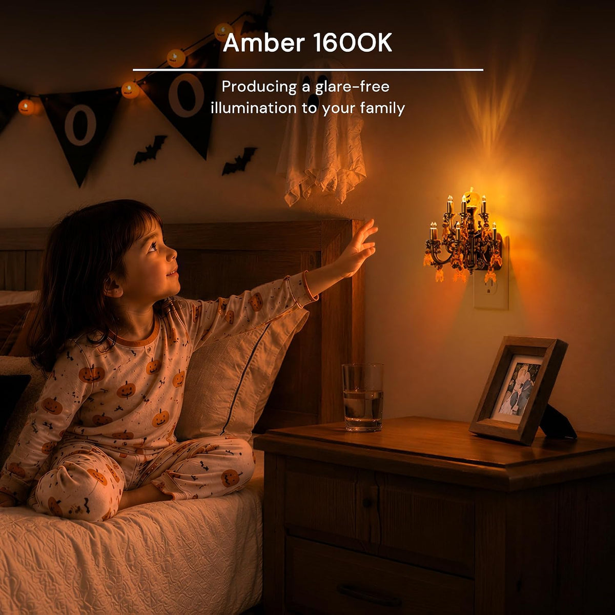 Halloween Pumpkin Night Light | Plug In Flickering Flame Chandelier Light