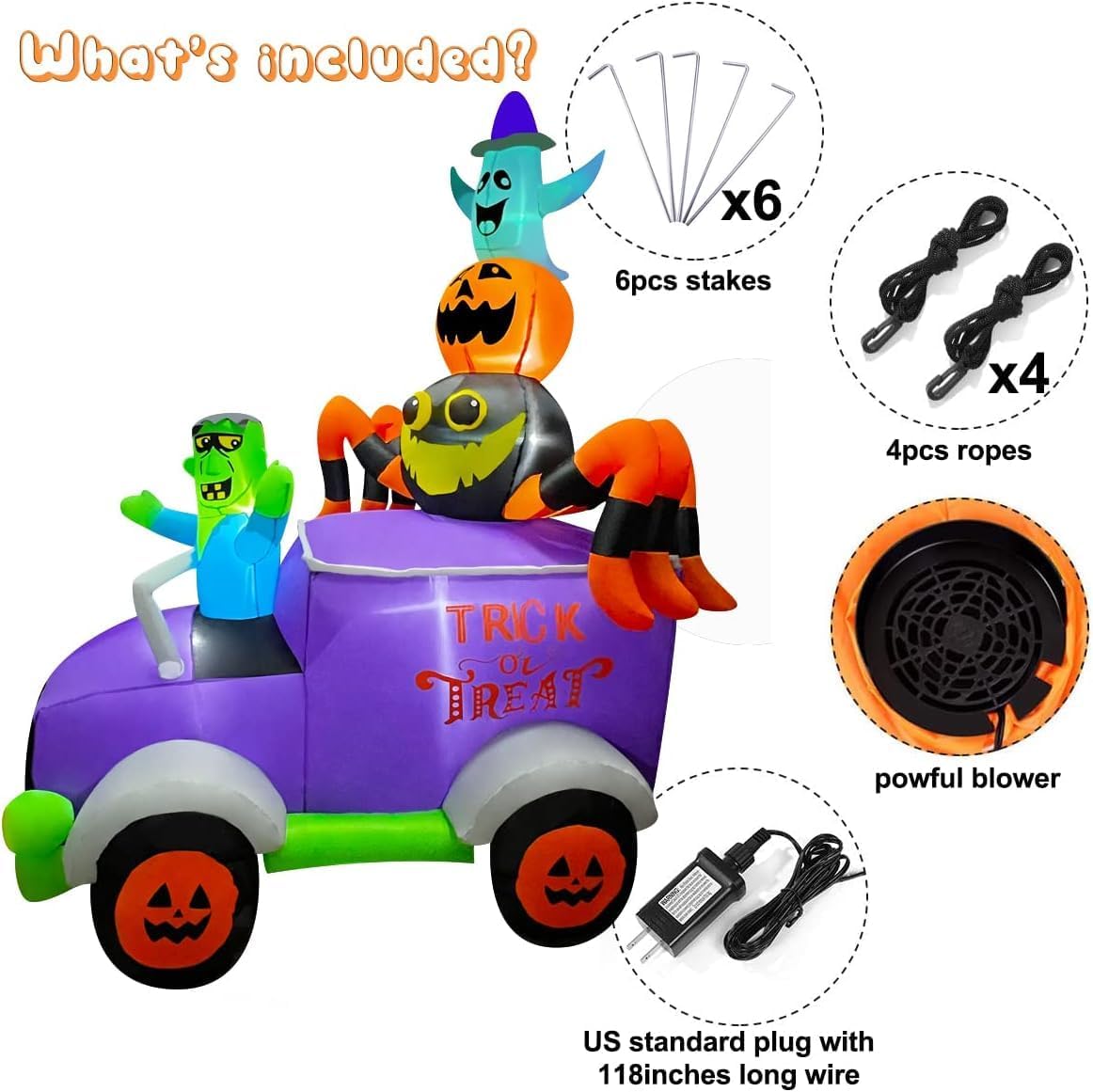 Halloween Inflatable Frankenstein in Car | 8FT Outdoor Yard Decoration with Lights