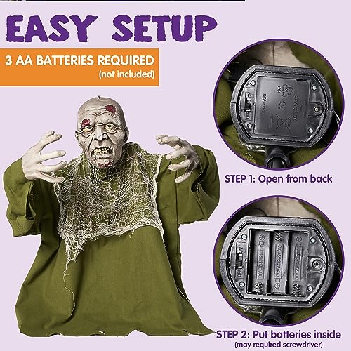 Animated Zombie Groundbreaker – Light-Up Eyes, Sound-Activated Halloween Yard Decoration