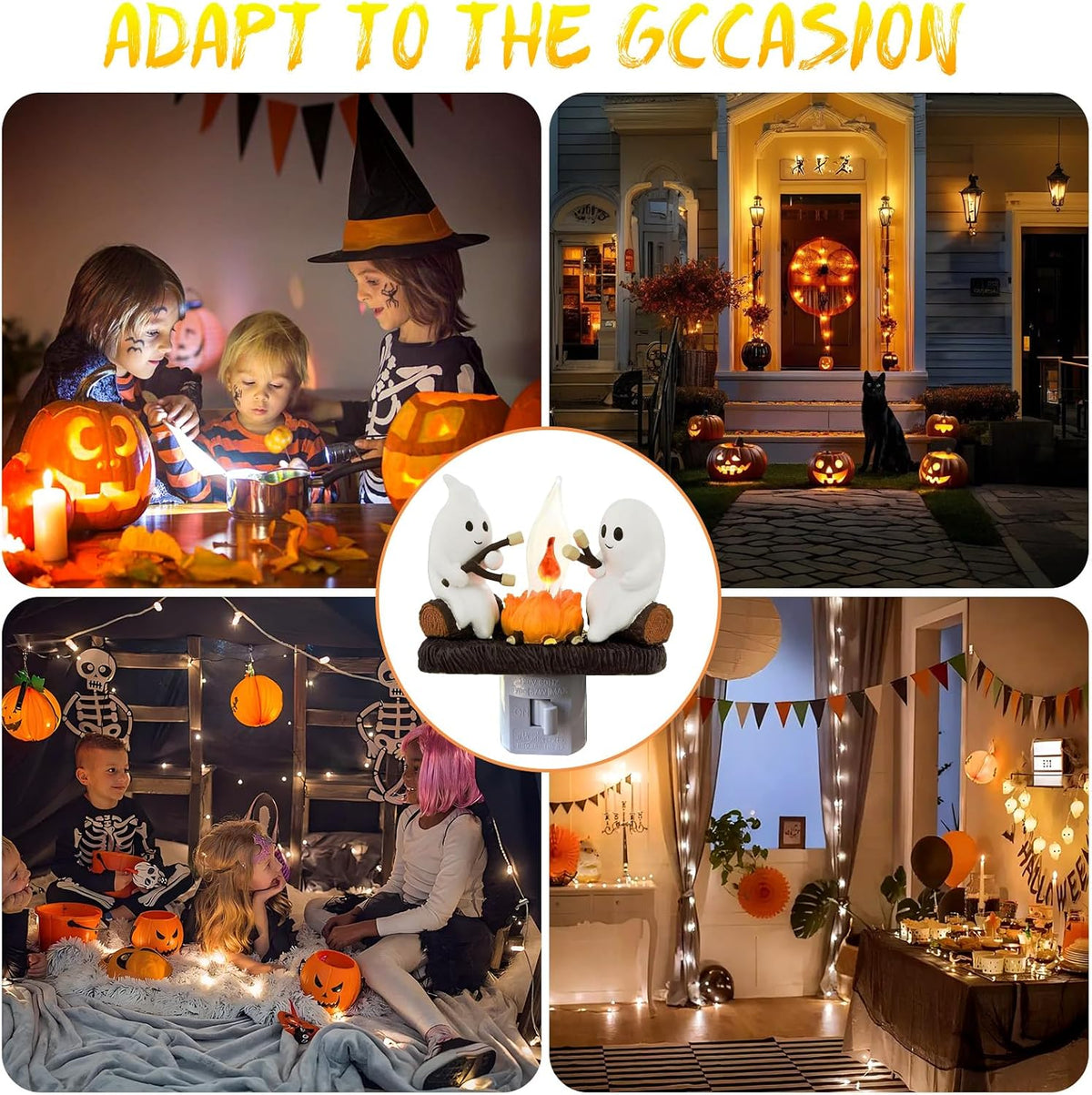 Ghost Campfire Night Light | Flickering Halloween Figurine Lamp, Plug-In