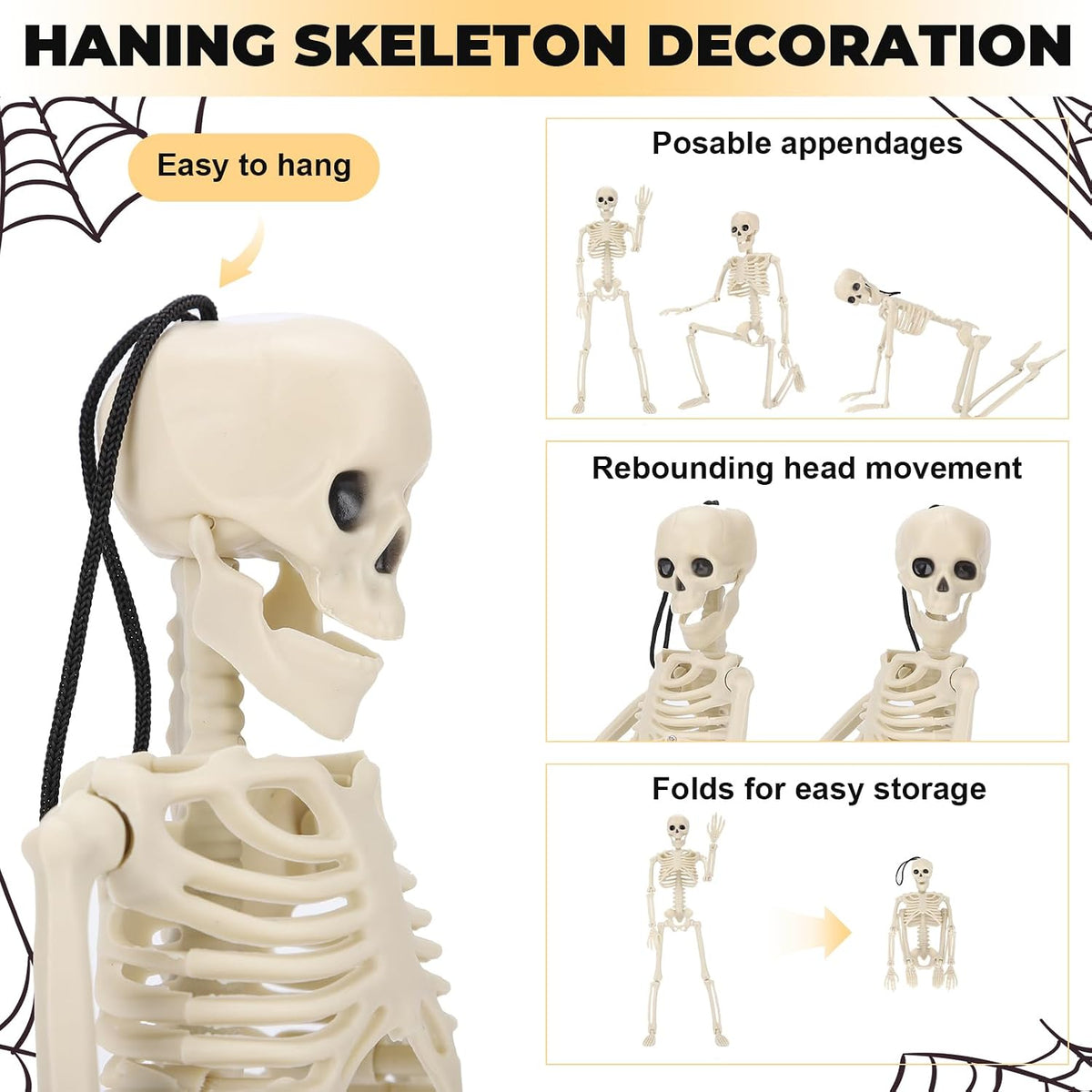 Posable Skeleton Halloween Decorations – 5pc Set, 16 Inch