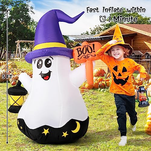 Halloween Inflatable Wizard Ghost 5FT | Outdoor Yard Decoration with LED Lights