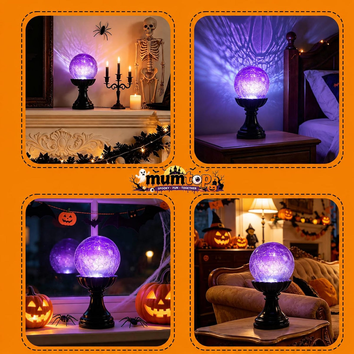 Halloween Crystal Ball Light | Purple LED Witch Decor Lamp for Indoor Decorations