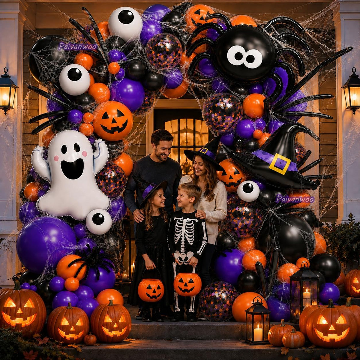 156pc Halloween Balloon Arch Kit with Spider Webs & Themed Balloons