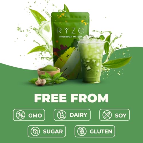RYZE Mushroom Matcha | 30 Servings, 6 Adaptogenic Mushrooms with L-Theanine