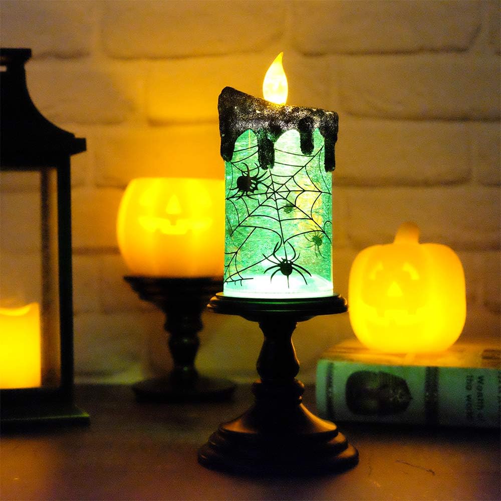 Halloween snow globe flameless candle with spider