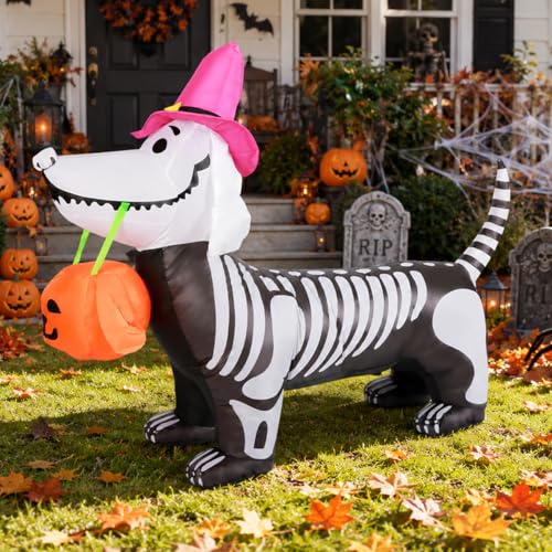 Halloween Inflatable Skeleton Puppy 5.5FT | Outdoor Yard Decoration with LED Lights