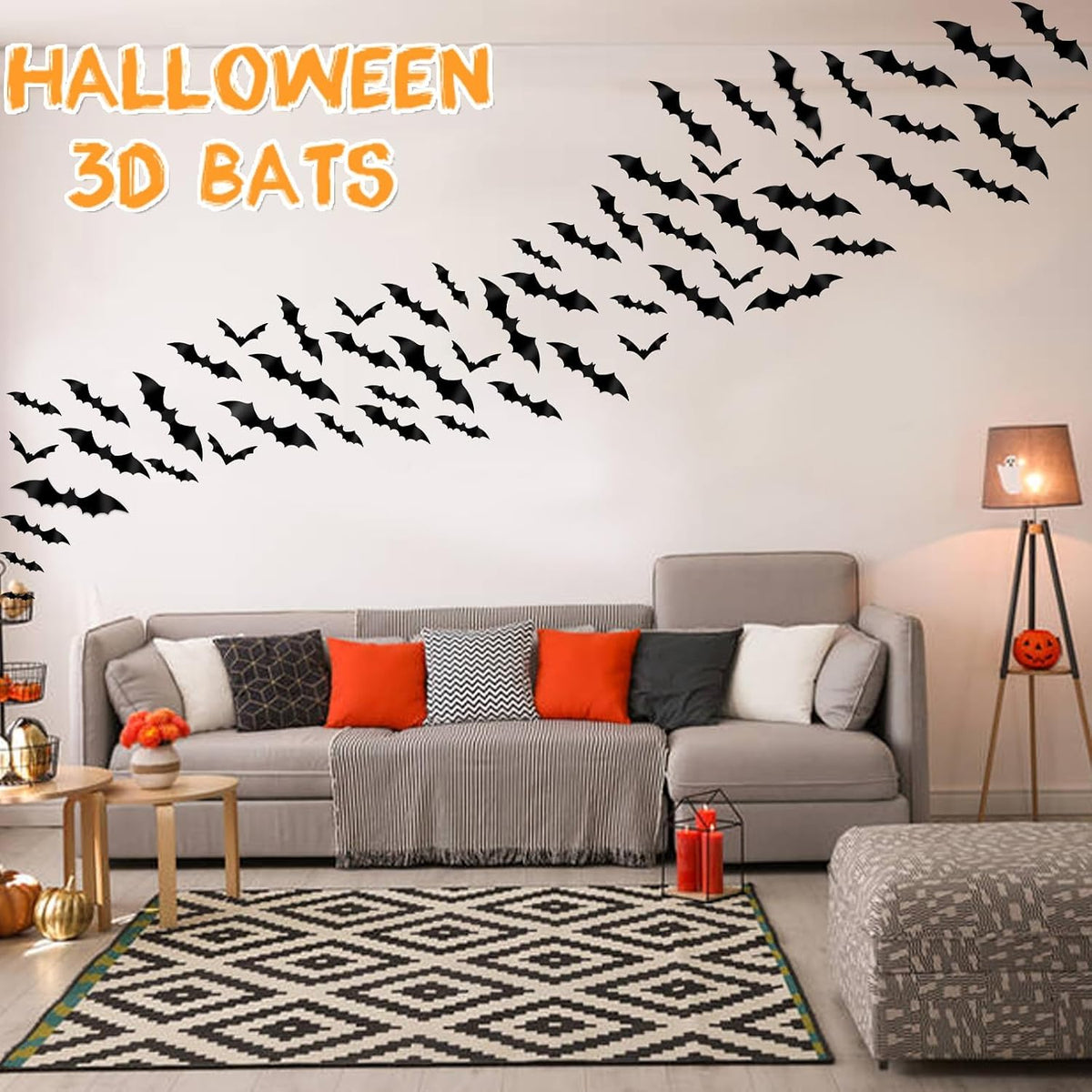 3D Bat Wall Decals 120 Pack | Halloween Bat Stickers in 4 Sizes, Waterproof