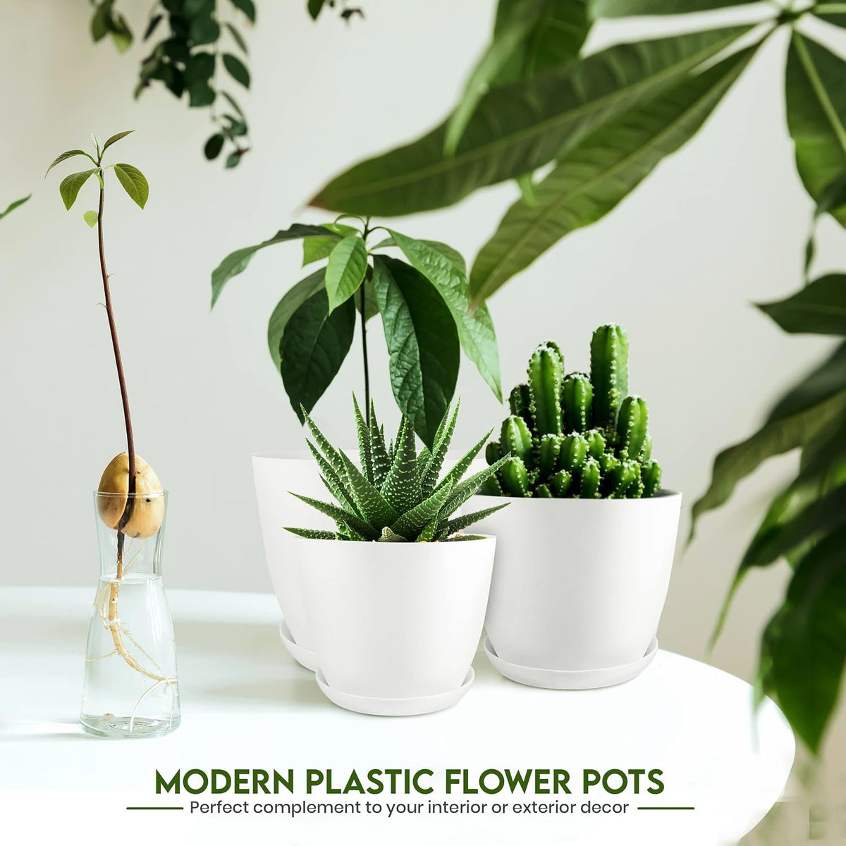 Set of 5 Indoor Plant Pots with Drainage & Saucers – 4.8" to 7"