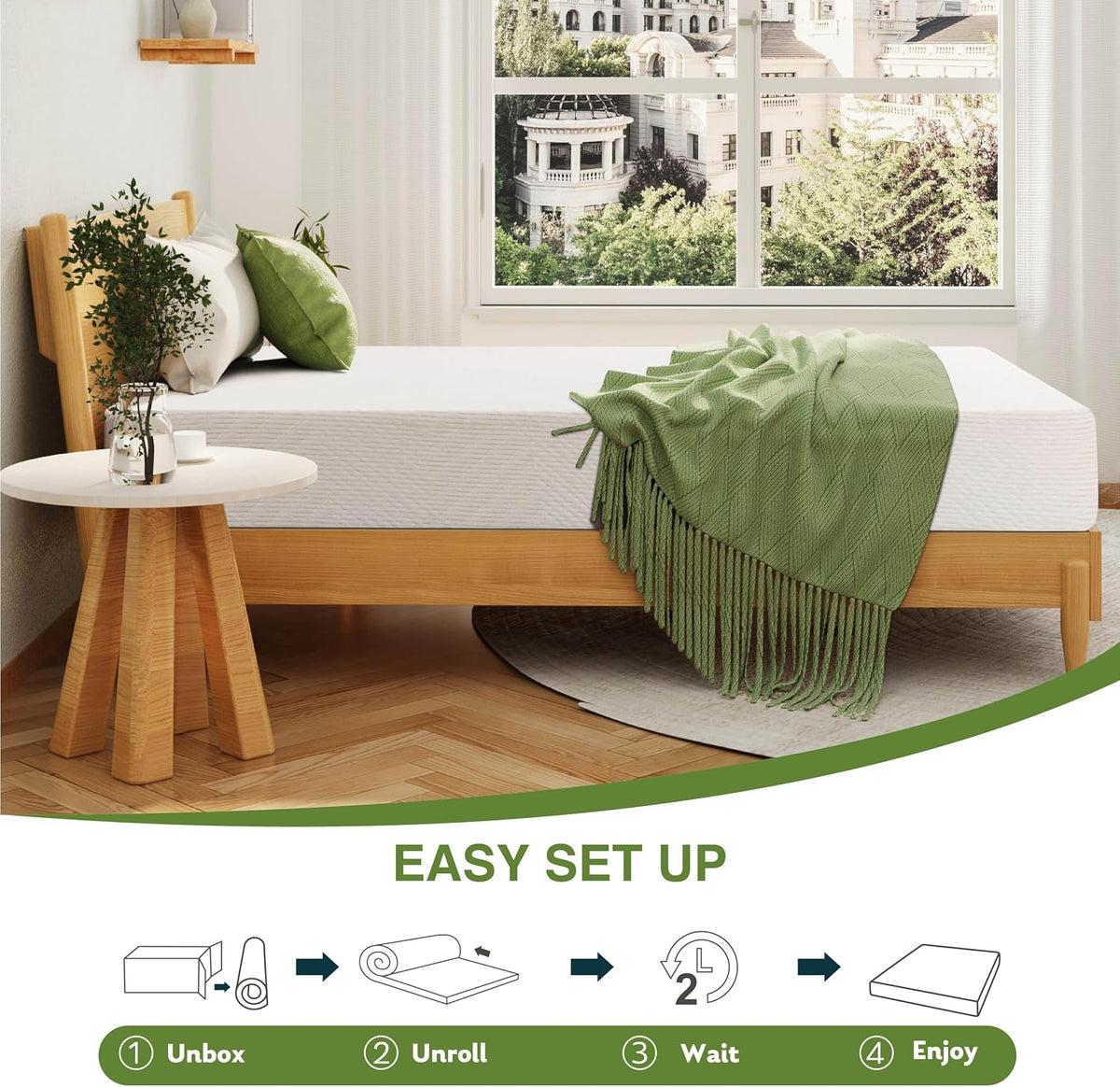 EGOHOME Full Size Green Tea Memory Foam Mattress – Cooling & Pressure Relieving