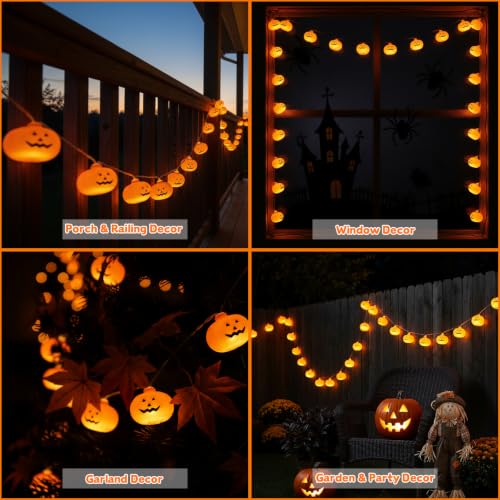 Pumpkin String Lights – 20 LED, Waterproof, Battery Operated Halloween Decor