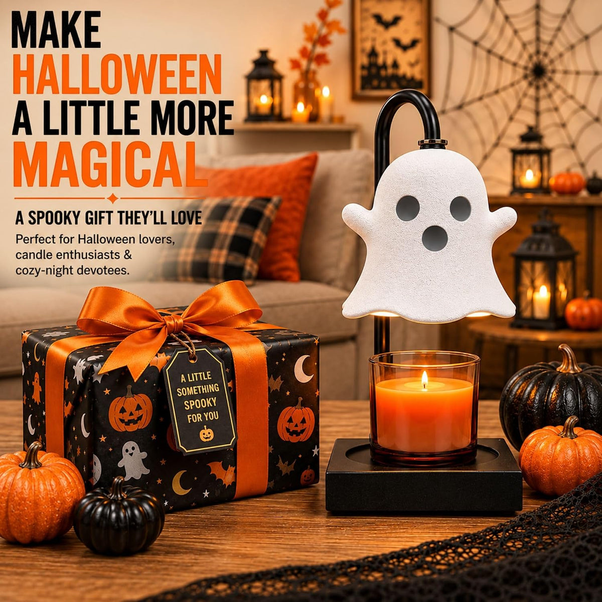 Ghost Candle Warmer Lamp with Timer & Dimmer – Cute Halloween Decor