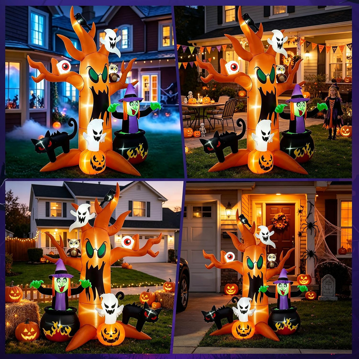 8FT Halloween Inflatable Dead Tree | Extra Wide 7FT Outdoor Yard Decoration with LED Lights