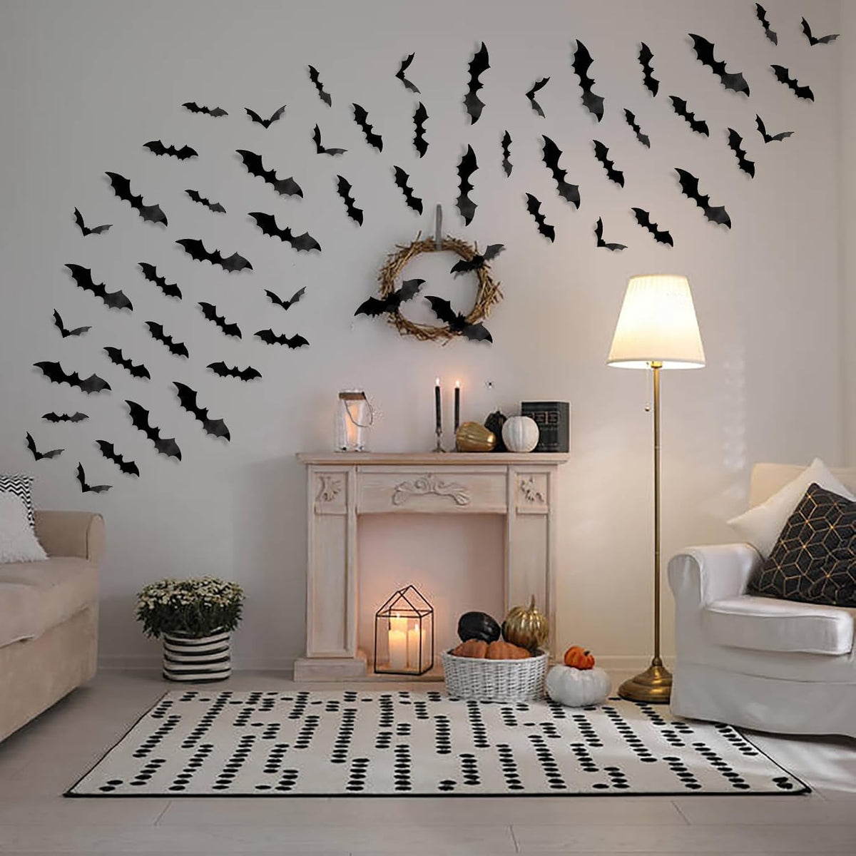 3D Bat Wall Decals 120 Pack | Halloween Bat Stickers in 4 Sizes, Waterproof