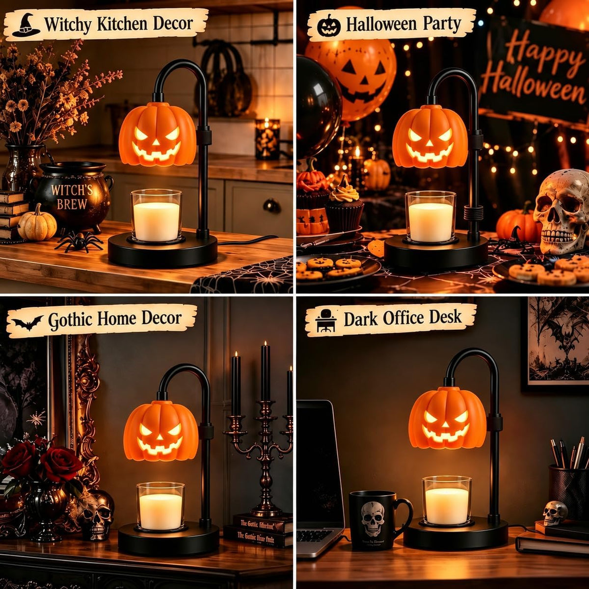 Pumpkin Candle Warmer Lamp with Timer & Dimmer – Gothic Halloween Decor