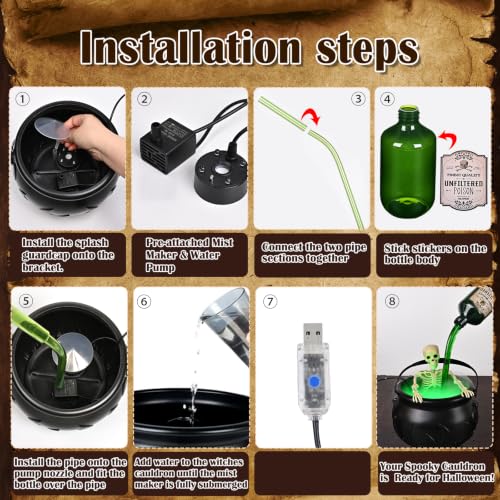 Halloween Witch Cauldron with Fog | LED Mist Maker Indoor Decoration Kit