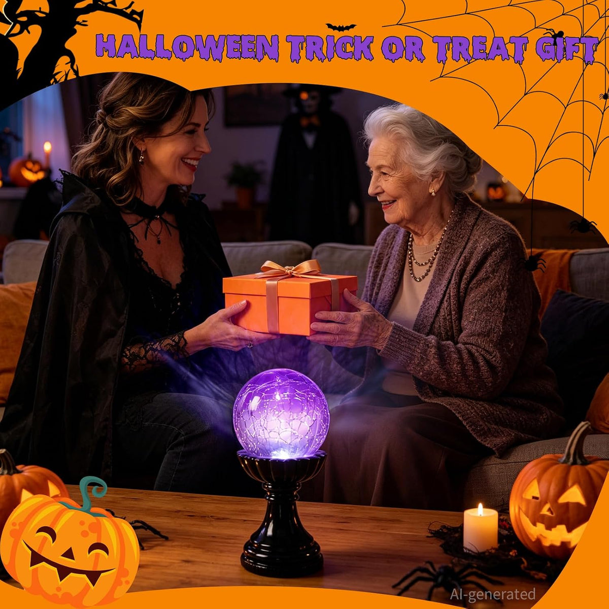 Halloween Crystal Ball Light | Purple LED Witch Decor Lamp for Indoor Decorations