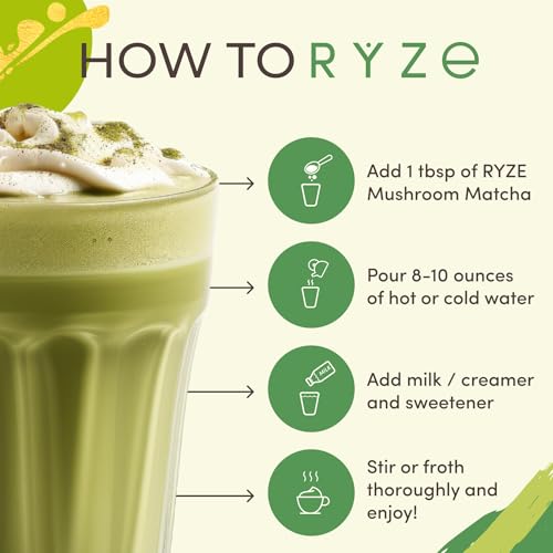 RYZE Mushroom Matcha | 30 Servings, 6 Adaptogenic Mushrooms with L-Theanine
