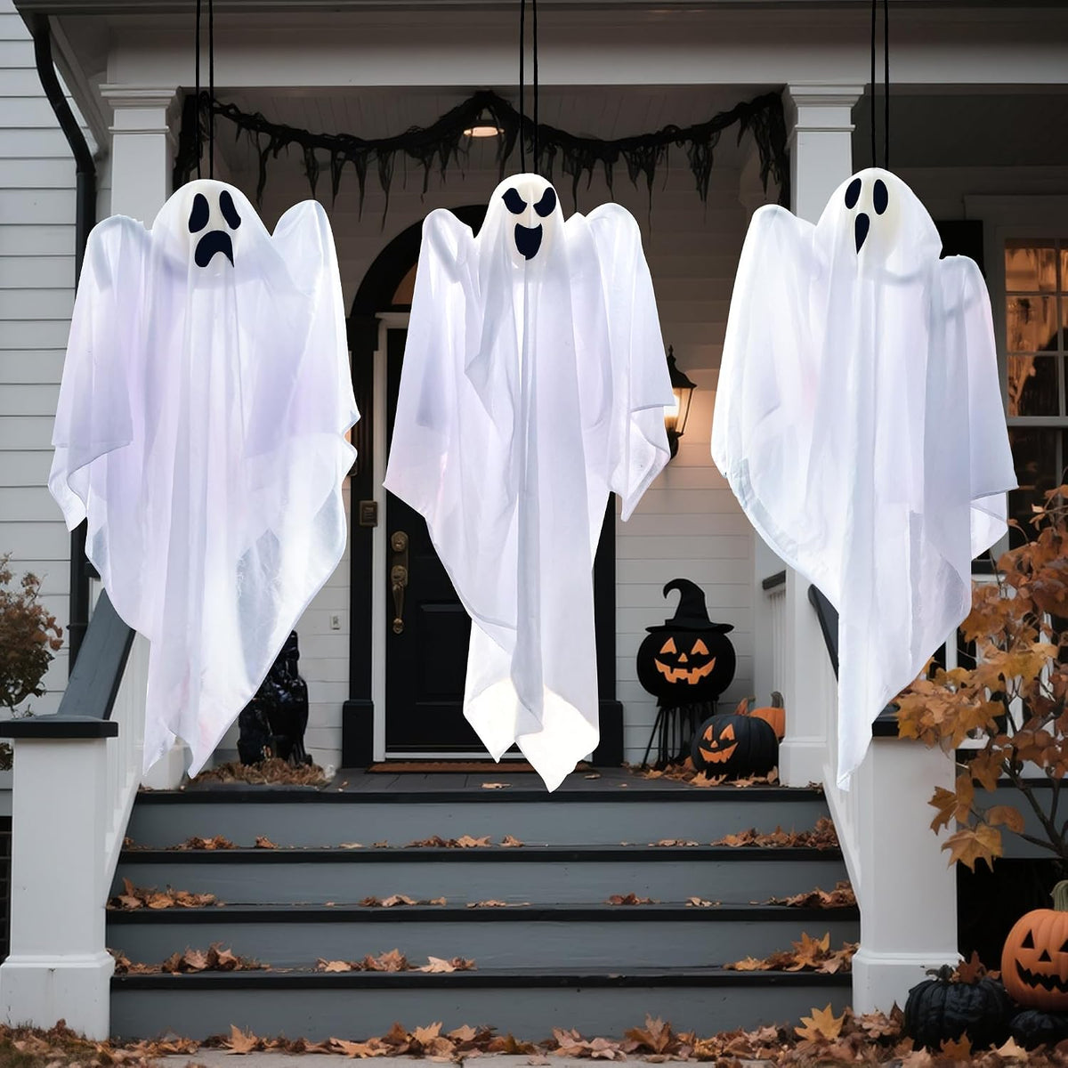 Hanging Ghost Halloween Decorations – 3pc Set, 27.5 Inch Flying Ghosts