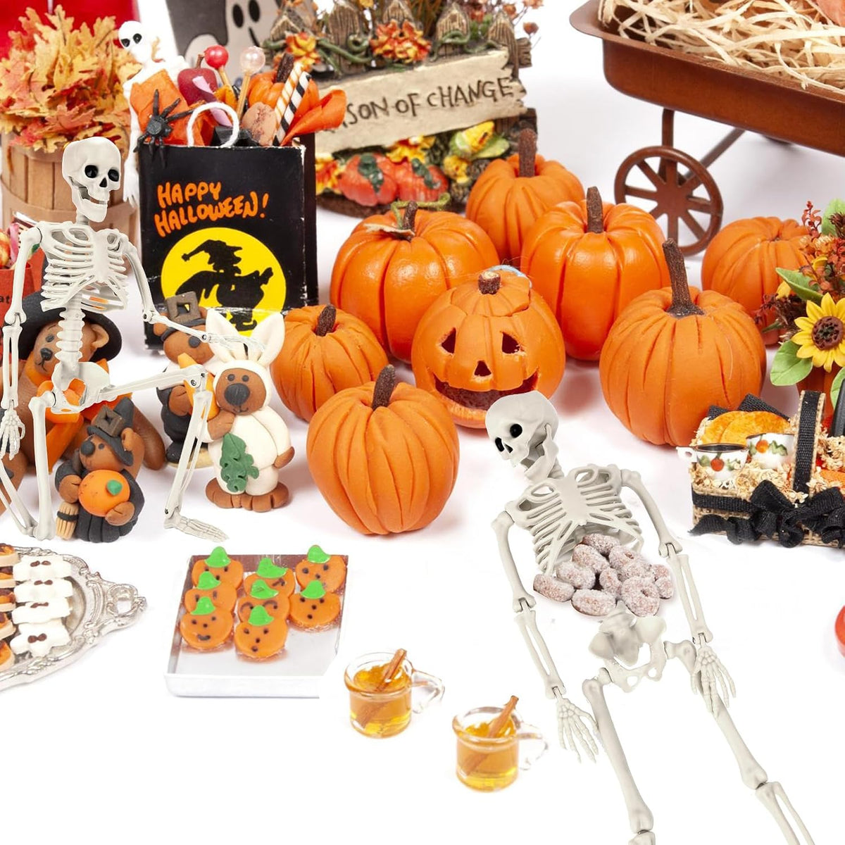 Posable Skeleton Halloween Decorations – 5pc Set, 16 Inch