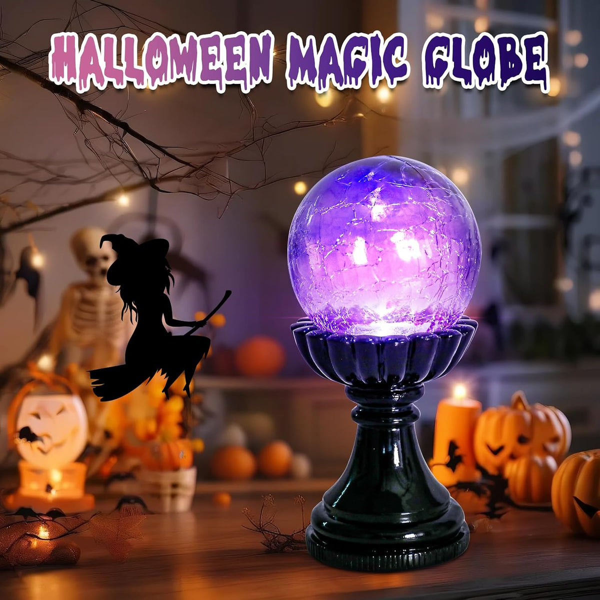 Halloween Crystal Ball Light | Purple LED Witch Decor Lamp for Indoor Decorations