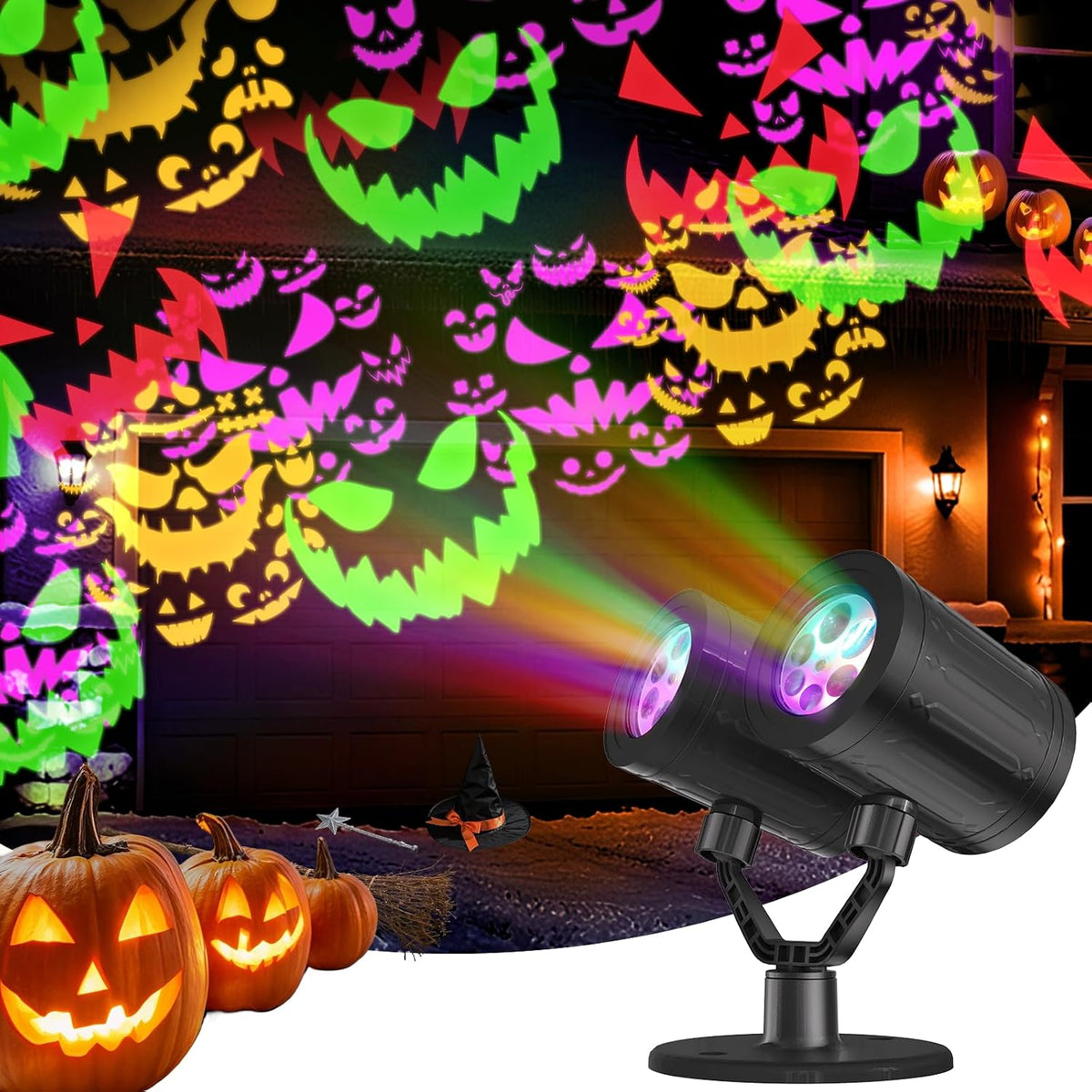 Dual head Halloween devil face projector light