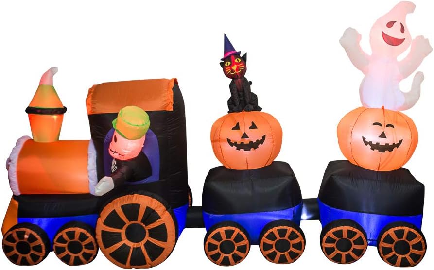 9FT Halloween Inflatable Train | Outdoor Yard Decoration with Ghosts & Pumpkin