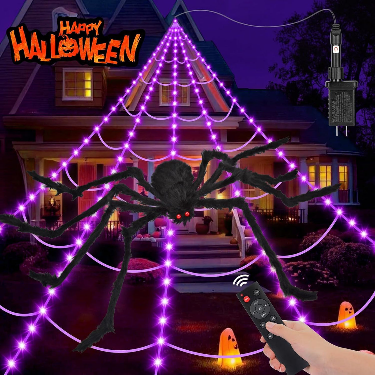 Giant Halloween Spider Web 200" with 59" Spider | Outdoor Yard Decoration Kit