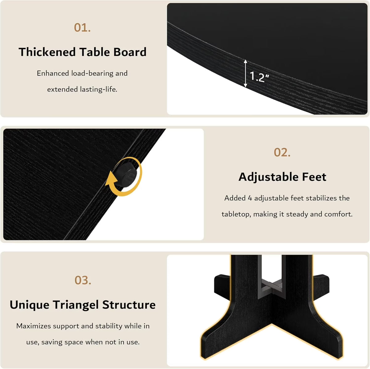 Extendable Black Dining Table – Seats 4 to 8, 43" Extends to 59"