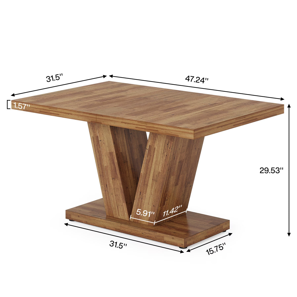 47 Inch Rustic Farmhouse Dining Table – Seats 4, V-Base