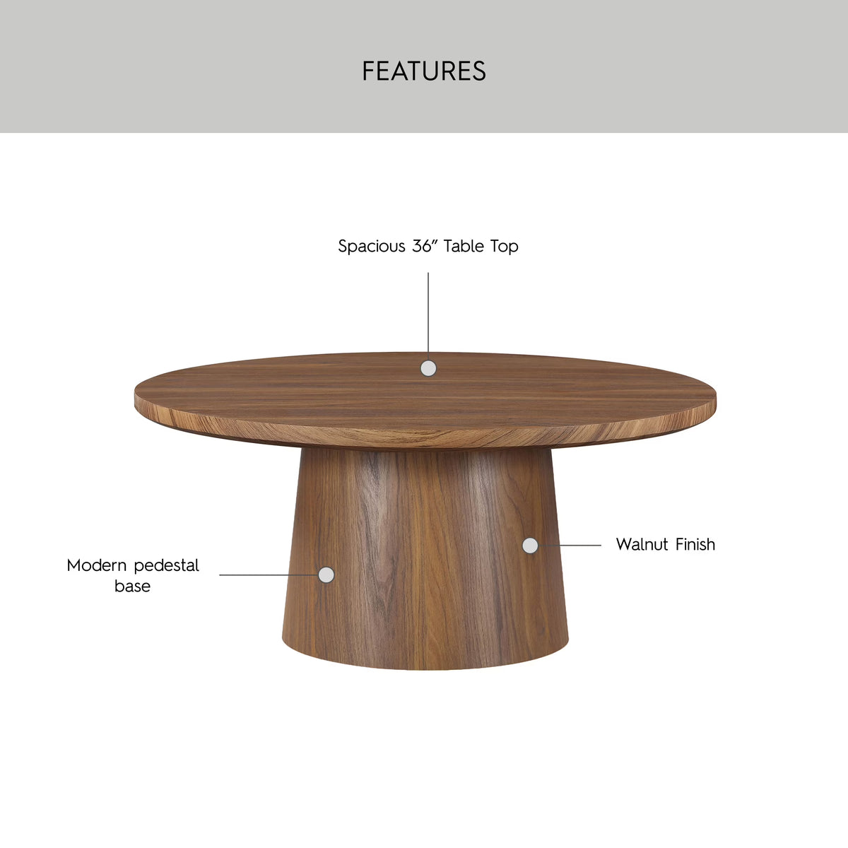 36 Inch Square Pedestal Coffee Table – Black or Walnut