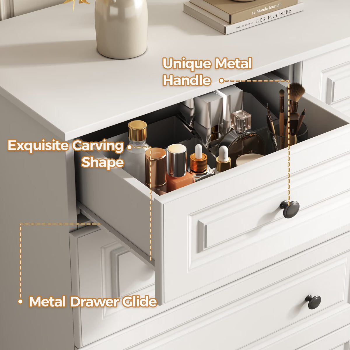 50" 9 Drawer Dresser – Retro Modern Chest with Black Metal Handles