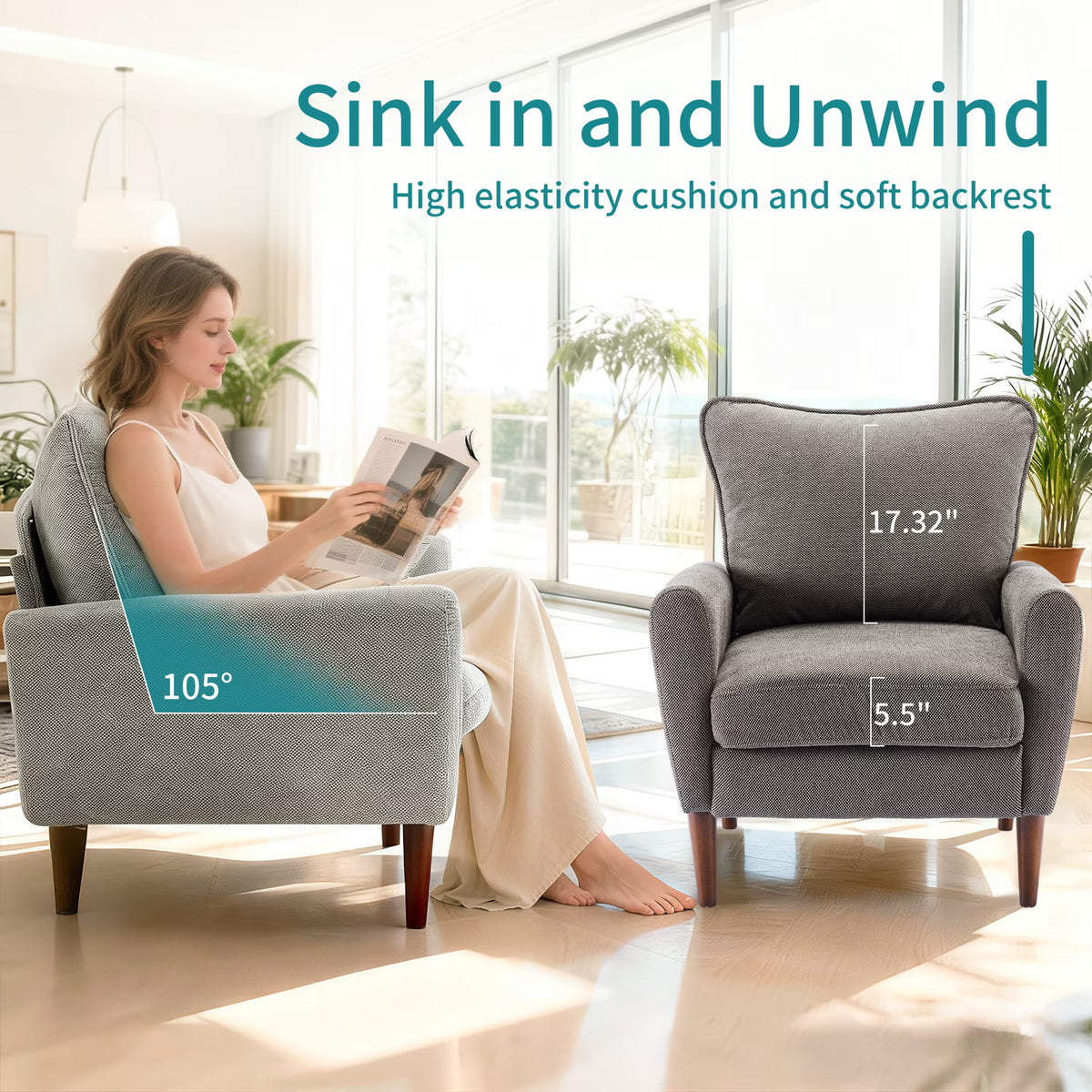 Mid-Century Modern Accent Chair – Padded Fabric Armchair