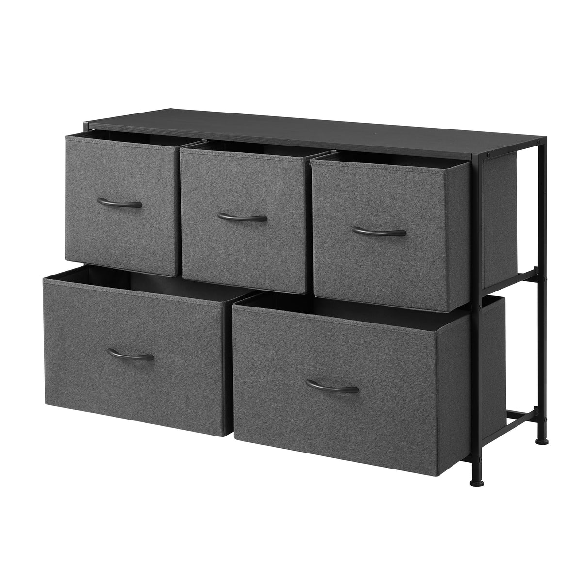 40" 5 Drawer Fabric Dresser in Grey – Steel Frame, Wood Top
