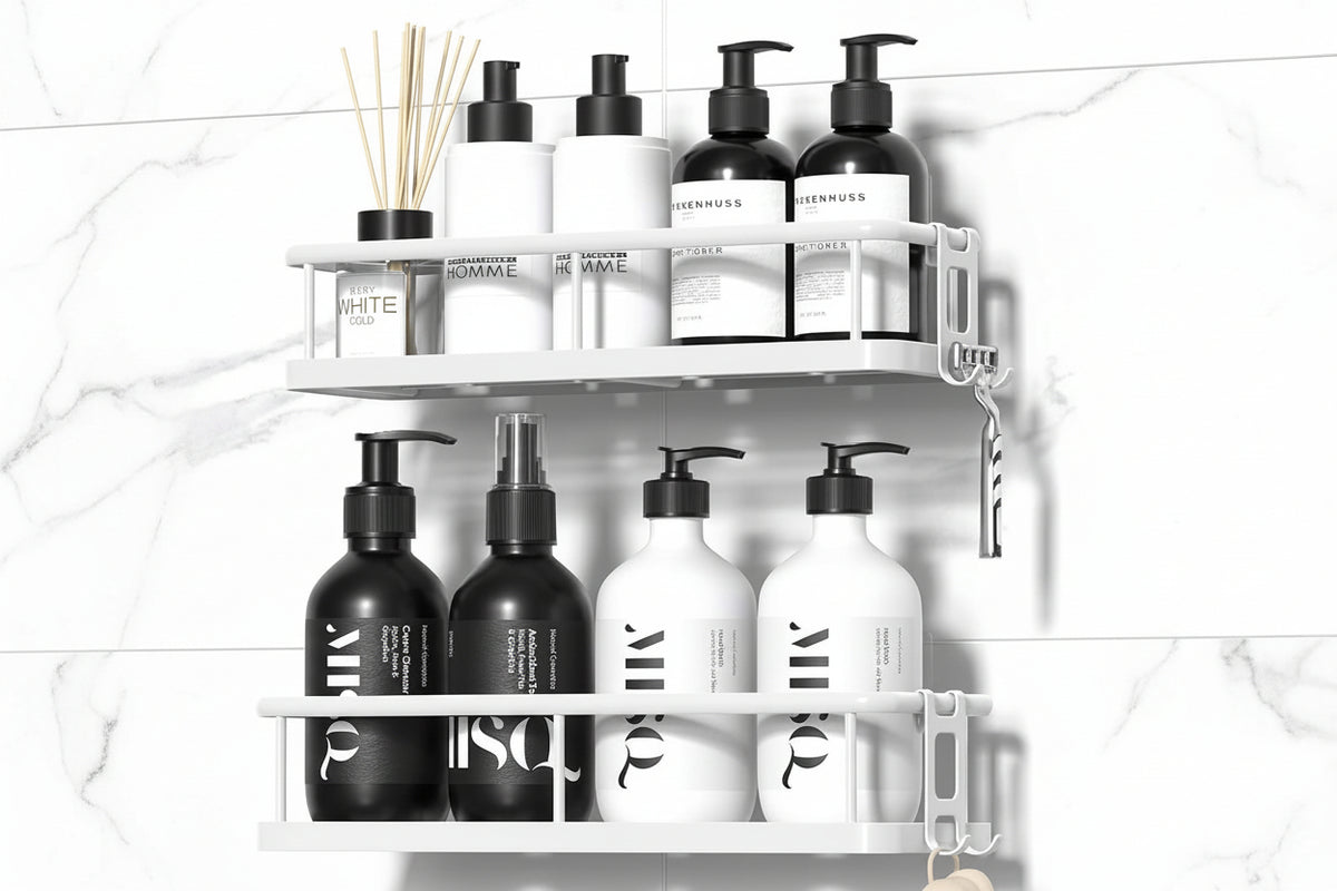 Shower Caddy Shelf Set | Adhesive Wall Mounted Bathroom Organizer, No Drilling
