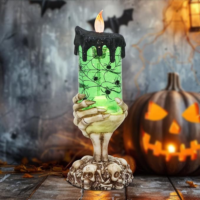 Halloween Snow Globe Candle | Spinning Glitter Flameless Candle with Timer