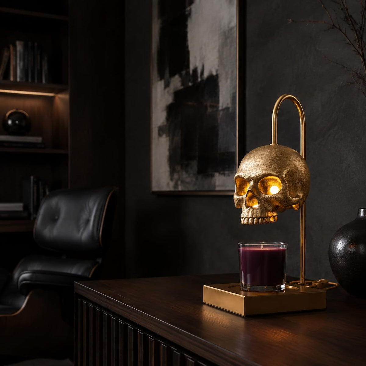 Golden Skull Candle Warmer Lamp with Timer & Dimmer – Gothic Decor