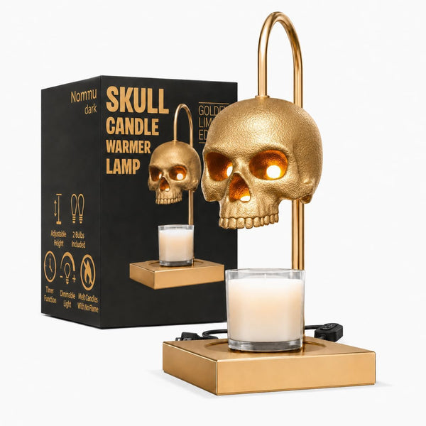 Golden skull candle warmer lamp with gothic glow