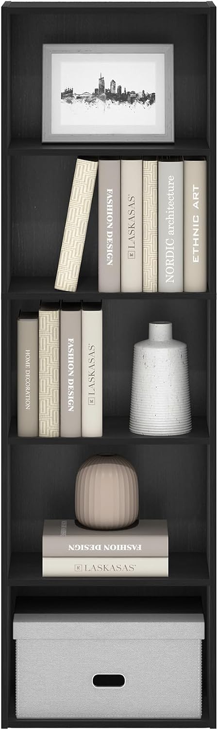 52" Tall 5 Tier Narrow Bookshelf – Closed Back Bookcase