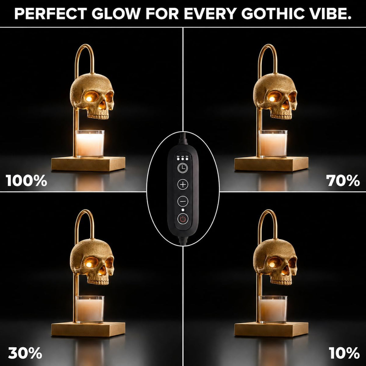 Golden Skull Candle Warmer Lamp with Timer & Dimmer – Gothic Decor