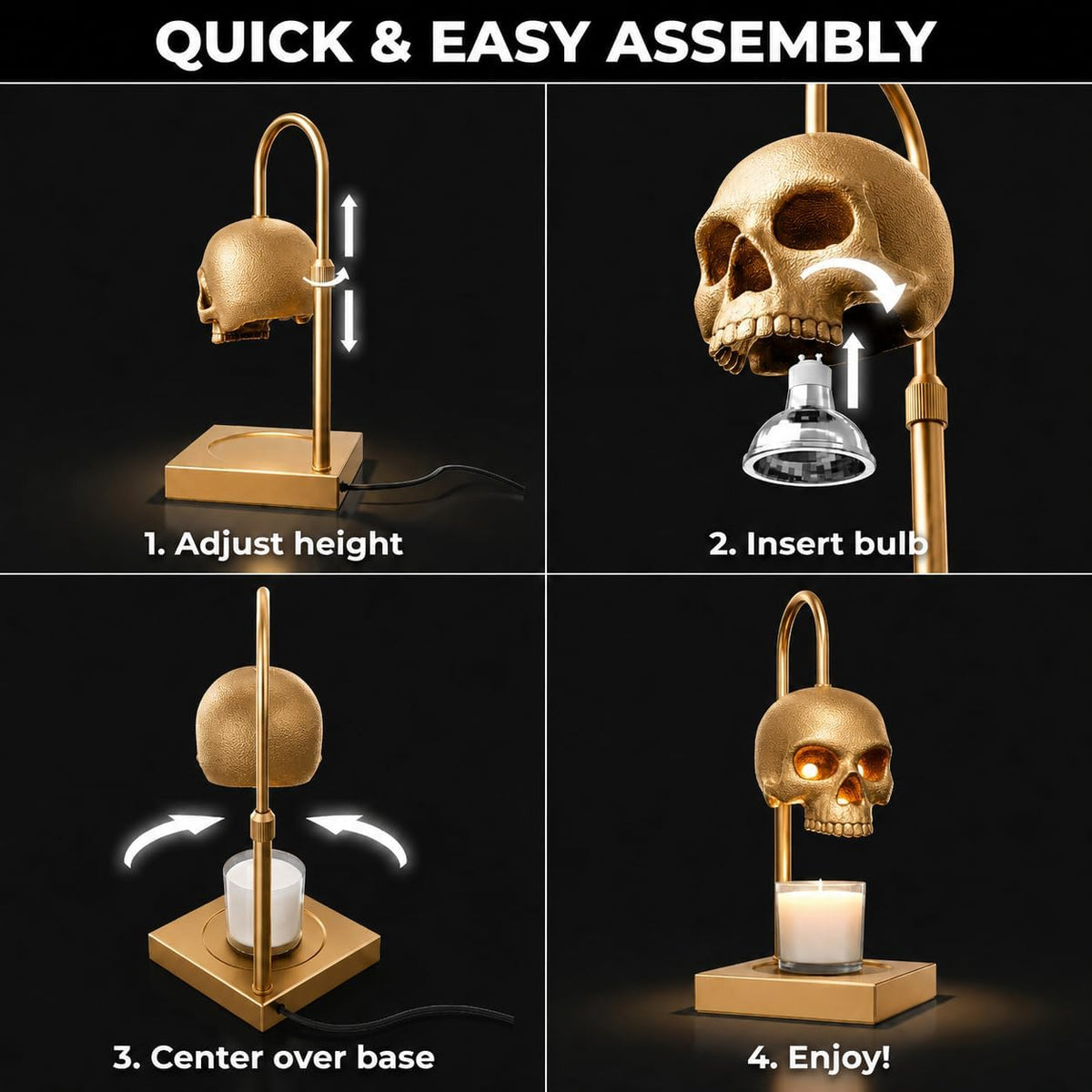 Golden Skull Candle Warmer Lamp with Timer & Dimmer – Gothic Decor