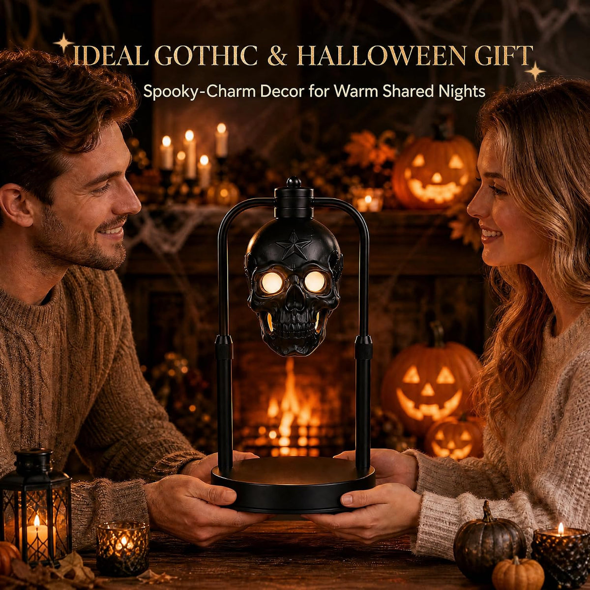 Black Skull Candle Warmer Lamp with Timer & Dimmer – Gothic Decor