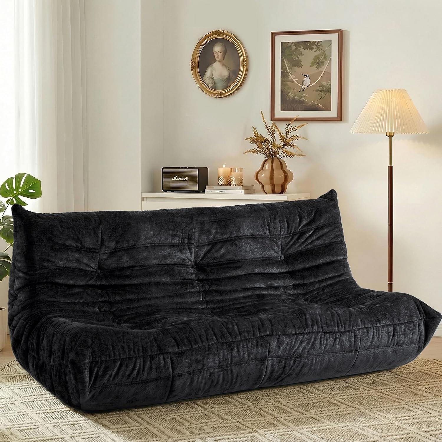 3 Seater Foam Bean Bag Sofa – Velvet Lazy Chair, No Assembly