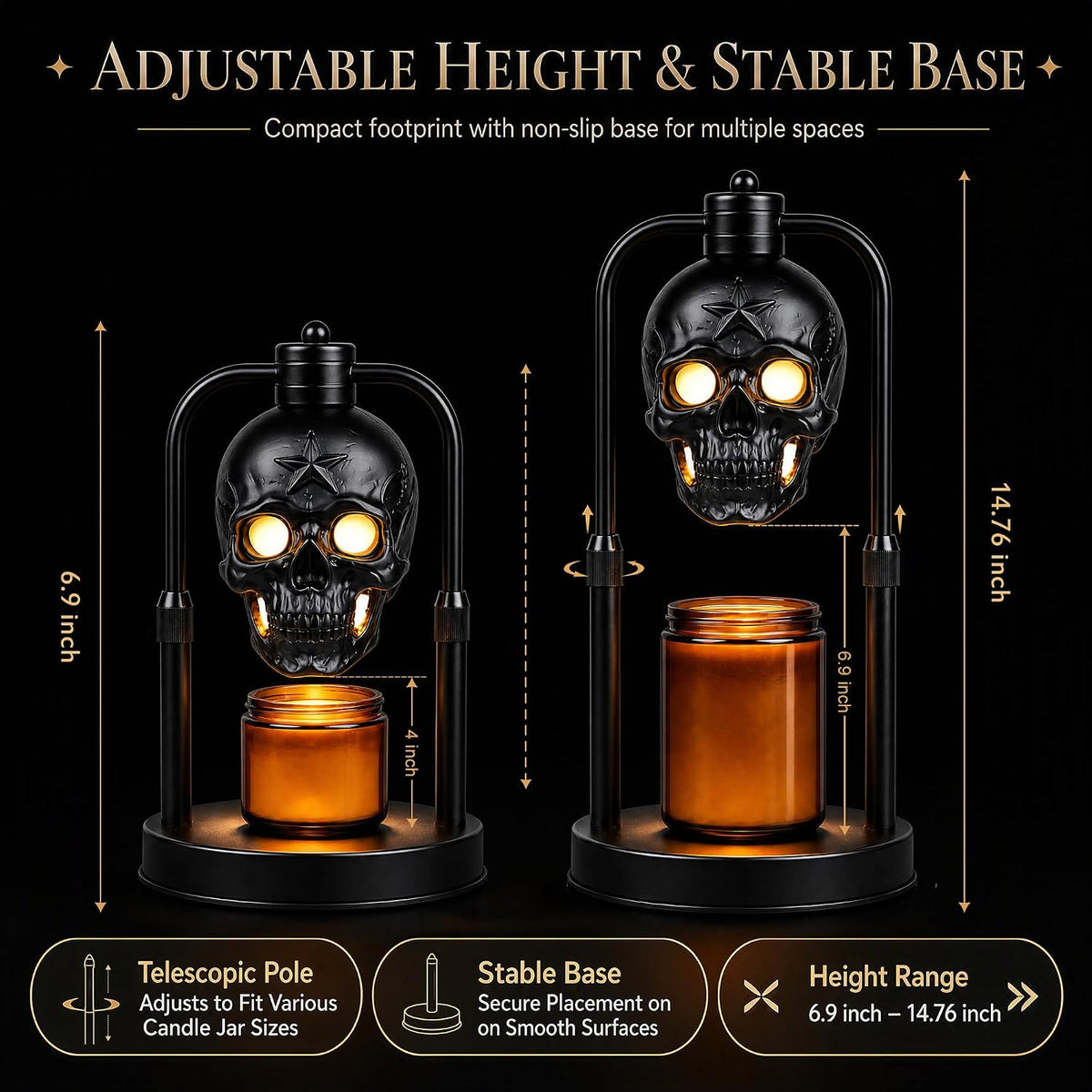 Black Skull Candle Warmer Lamp with Timer & Dimmer – Gothic Decor