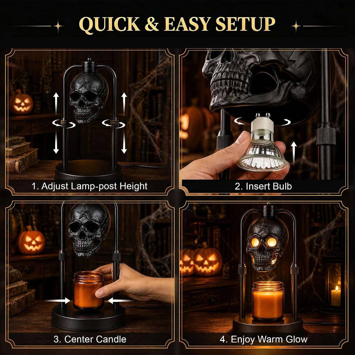 Black Skull Candle Warmer Lamp with Timer & Dimmer – Gothic Decor