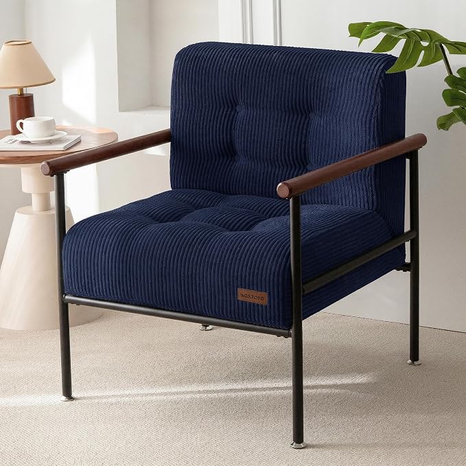 Tufted Accent Chair for Living Room | Modern Armchair with Wood Armrests